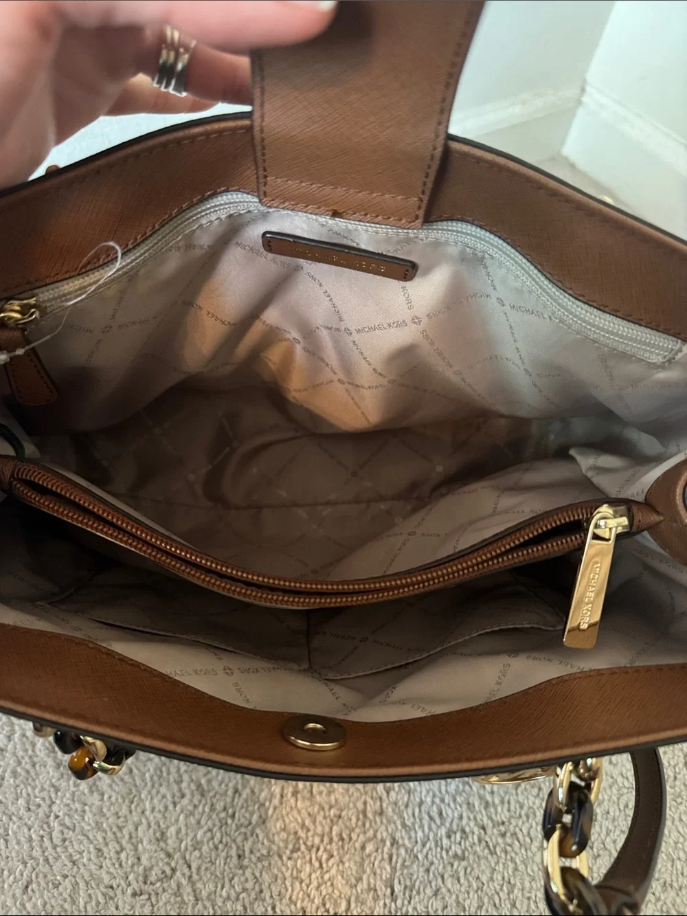 Michael Kors Brown & Tan MK Signature Tote with Gold Hardware